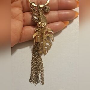 CE 1946 Gold Tone Charm Tassel Necklace
